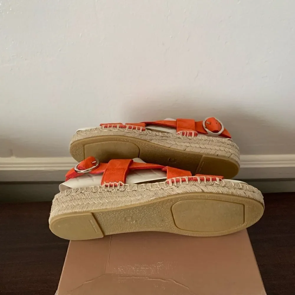 💕Via Spiga Women’s gia suede espadrille wedge strappy sandal in orange Sz 7 NIB